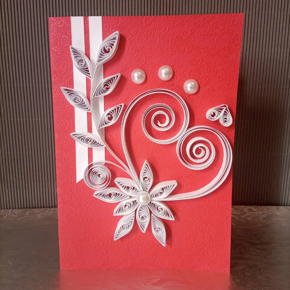 Handmade Card (26) Red Quilled Card