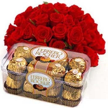 ferrero rocher and red flowers