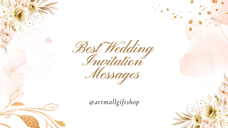 Delicate floral design with gold accents framing 'Best Wedding Invitation Messages' text on white background