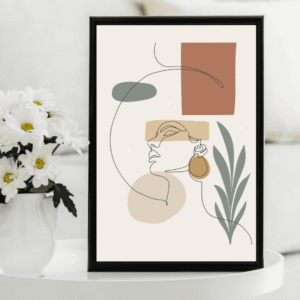 minimal line art woman with flowers