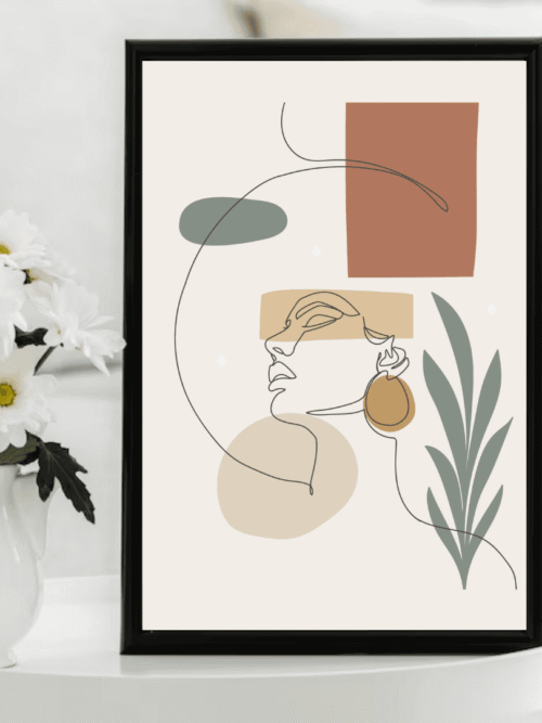Minimal Line Art Woman With Flowers