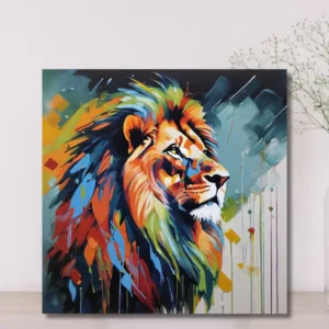 Vibrant Lion Canvas Art – Abstract Colorful Lion Print