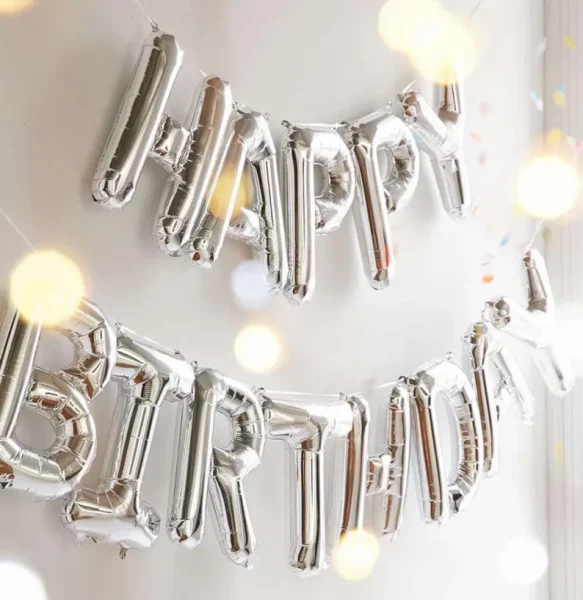 silver happy birthday foil banner