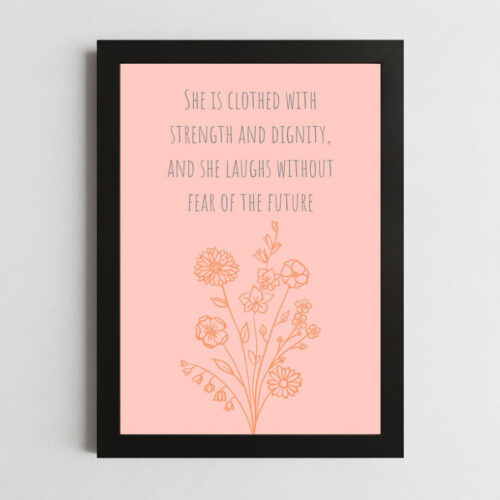 Proverbs 31:25 Strength Wall Art – Framed Christian Empowerment