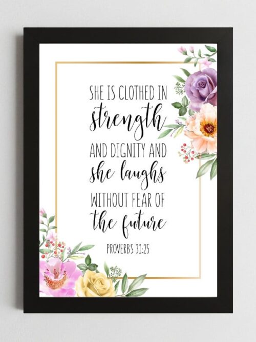 Proverbs 31:25 Fearless Wall Art – Framed Christian Inspiration