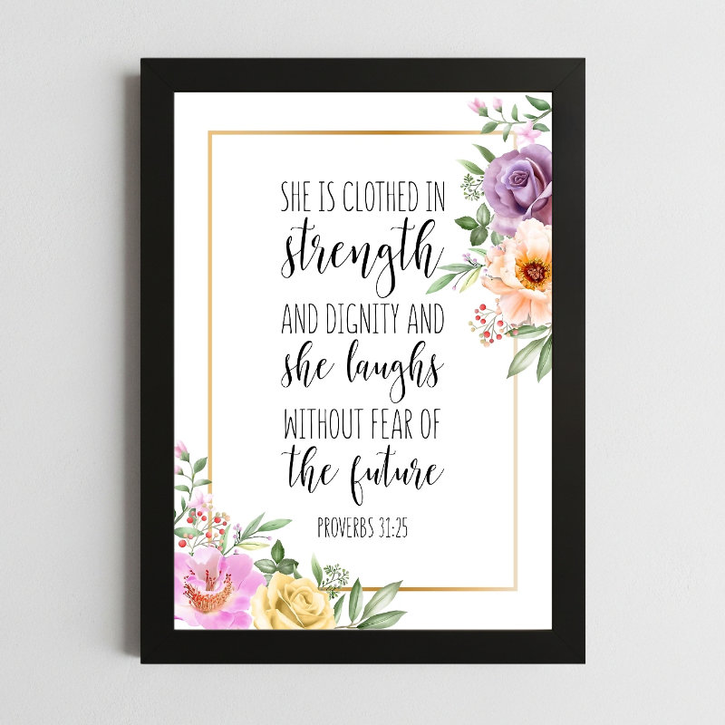 Proverbs 31:25 Fearless Wall Art – Framed Christian Inspiration