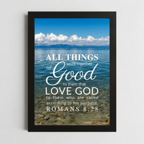 Romans 8:28 Faith Wall Art – Framed Christian Hope Print