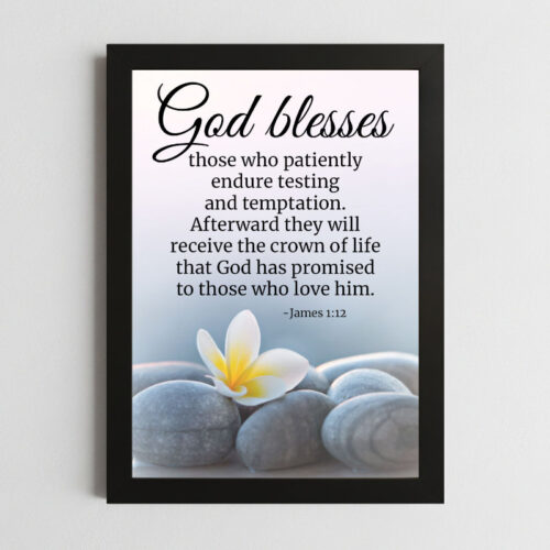 James 1:12 Wall Art – Framed Christian Perseverance & Reward