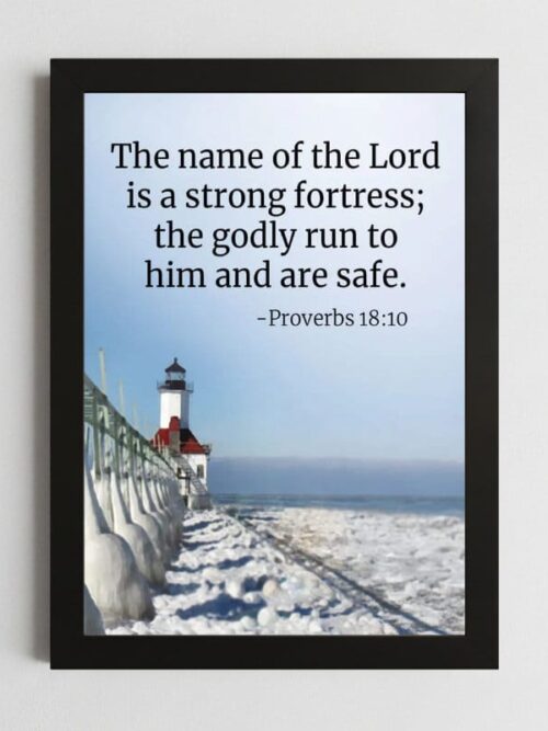 Bible Verse Wall Art Mockup_47 Proverbs 18:10 Wall Art – Framed Christian Protection Print
