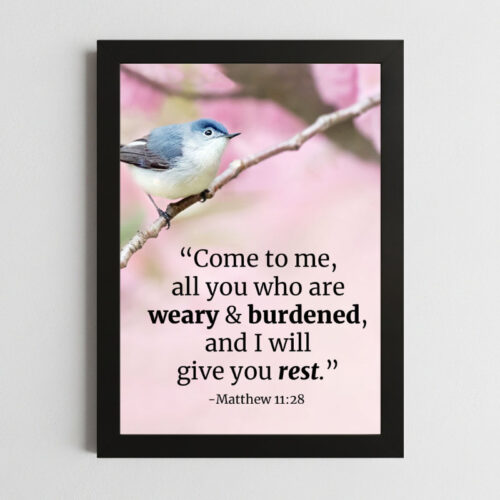 Matthew 11:28 Inspirational Wall Art – Framed Christian Comfort