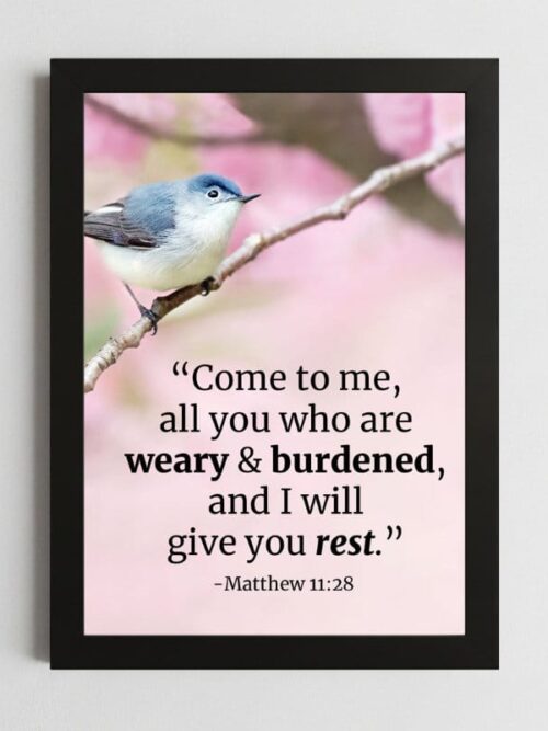 Bible Verse Wall Art Mockup_76 Matthew 11:28 Inspirational Wall Art – Framed Christian Comfort